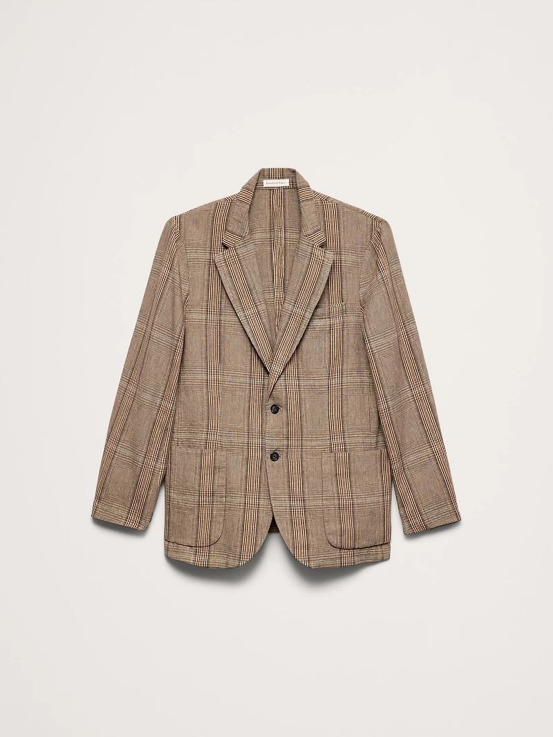 Italian Plaid Cotton-Linen Blazer