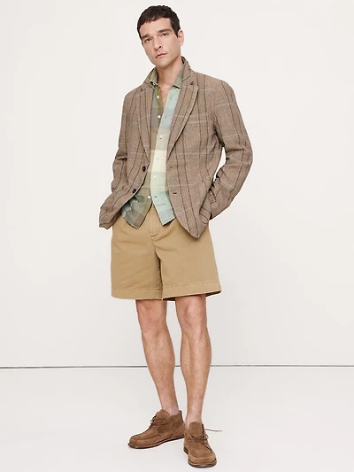 Italian Plaid Cotton-Linen Blazer