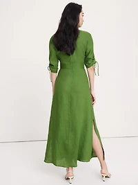 Linen Tie-Sleeve Midi Dress