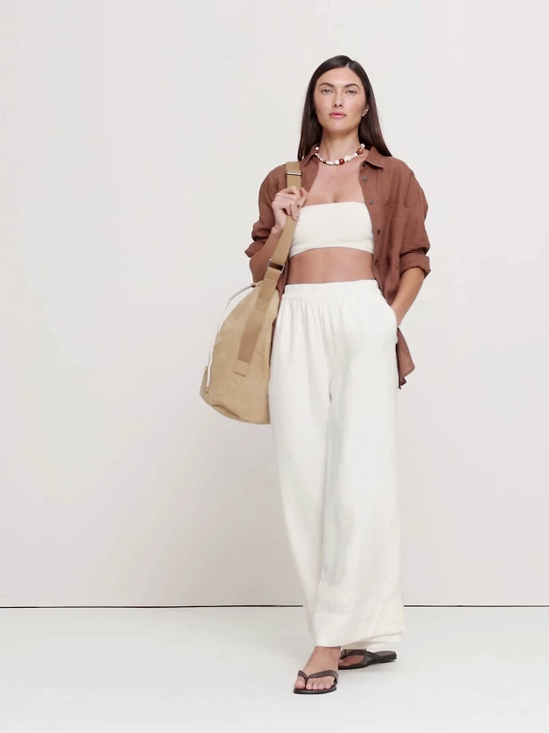 High-Rise Wide-Leg Linen Pull-On Ankle Pant