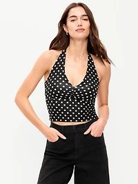 Short-Sleeve Jersey Smocked-Front Top