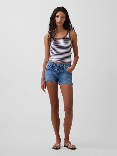 3" Low Rise Lace-Up Denim Shorts