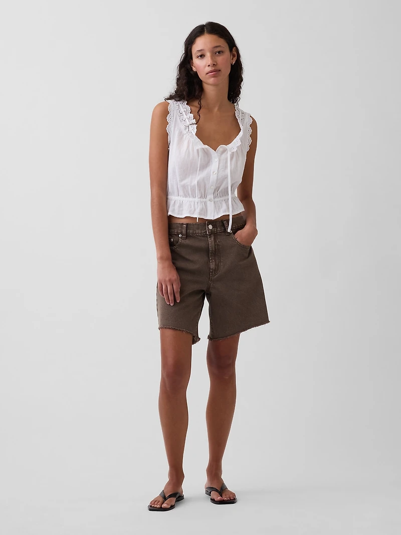 8" Mid Rise Loose Denim Bermuda Shorts