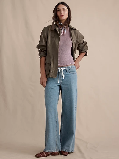 Mid-Rise Wide-Leg Drawstring Jean