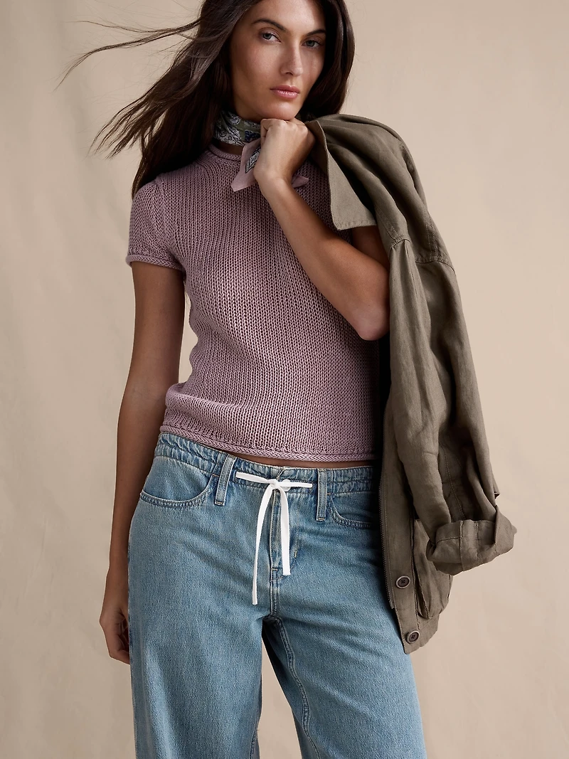 Mid-Rise Wide-Leg Drawstring Jean