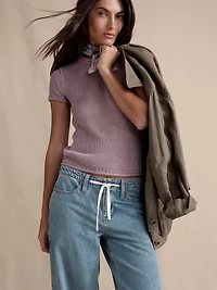 Mid-Rise Wide-Leg Drawstring Jean