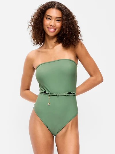 Strapless Belted One-Piece Swimsuit