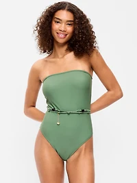 Strapless Belted One-Piece Swimsuit