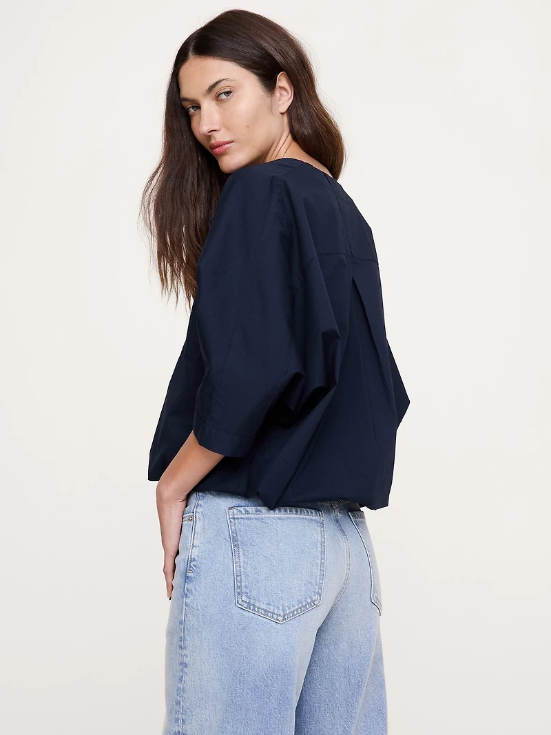 Stretch-Cotton Drawstring-Hem Top