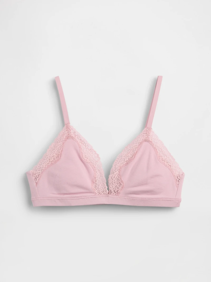 Organic Stretch Cotton Lace-Trim Triangle Bra