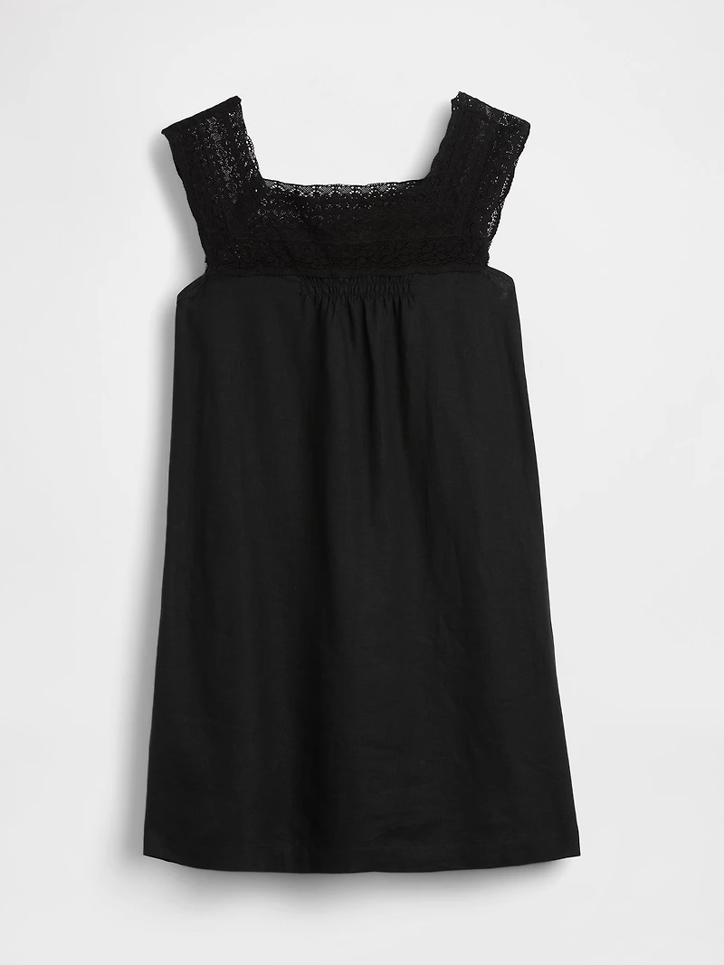 Linen-Blend Crochet Yoke Mini Dress