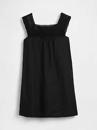 Linen-Blend Crochet Yoke Mini Dress