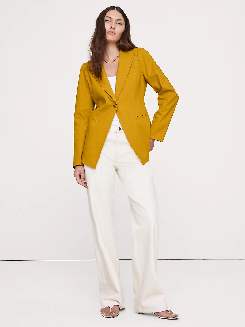 Stretch Linen-Viscose Long Blazer
