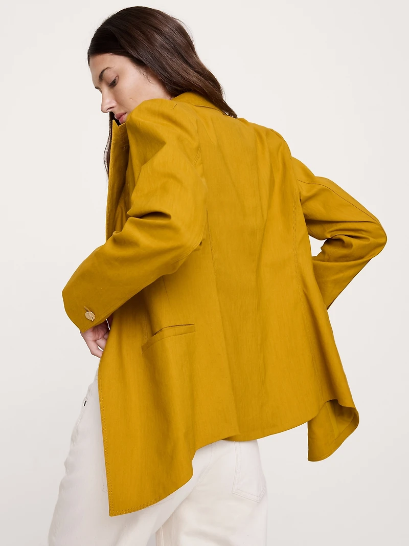 Stretch Linen-Viscose Long Blazer