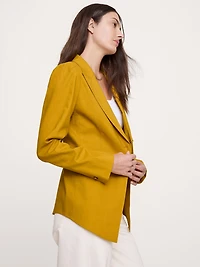Stretch Linen-Viscose Long Blazer