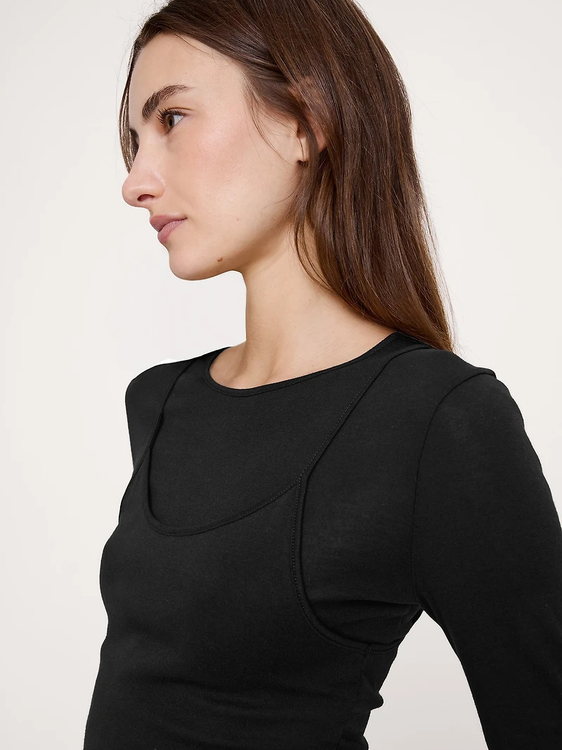 Airy Cotton Layered Long-Sleeve T-Shirt