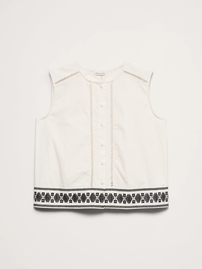 Embroidered Stretch-Cotton Tank