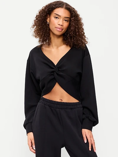 Bounce Fleece Long-Sleeve Twist-Front Top