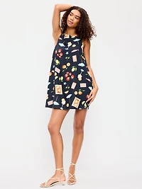 Linen-Blend Apron-Neck Mini Shift Dress