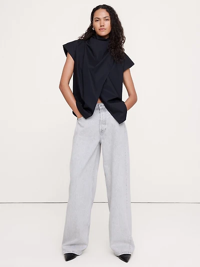 Cotton Poplin Cowl Neck Tunic