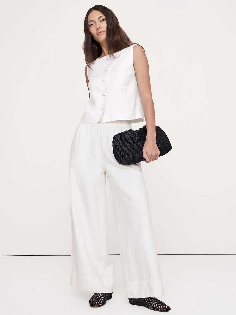 High-Rise Wide-Leg Linen Pull-On Ankle Pant