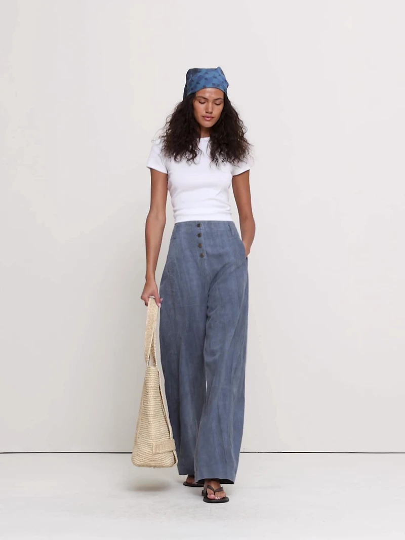 High-Rise Relaxed Barrel Ramie-Cotton Pant