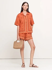 Embroidered Linen 4" Pull-On Short