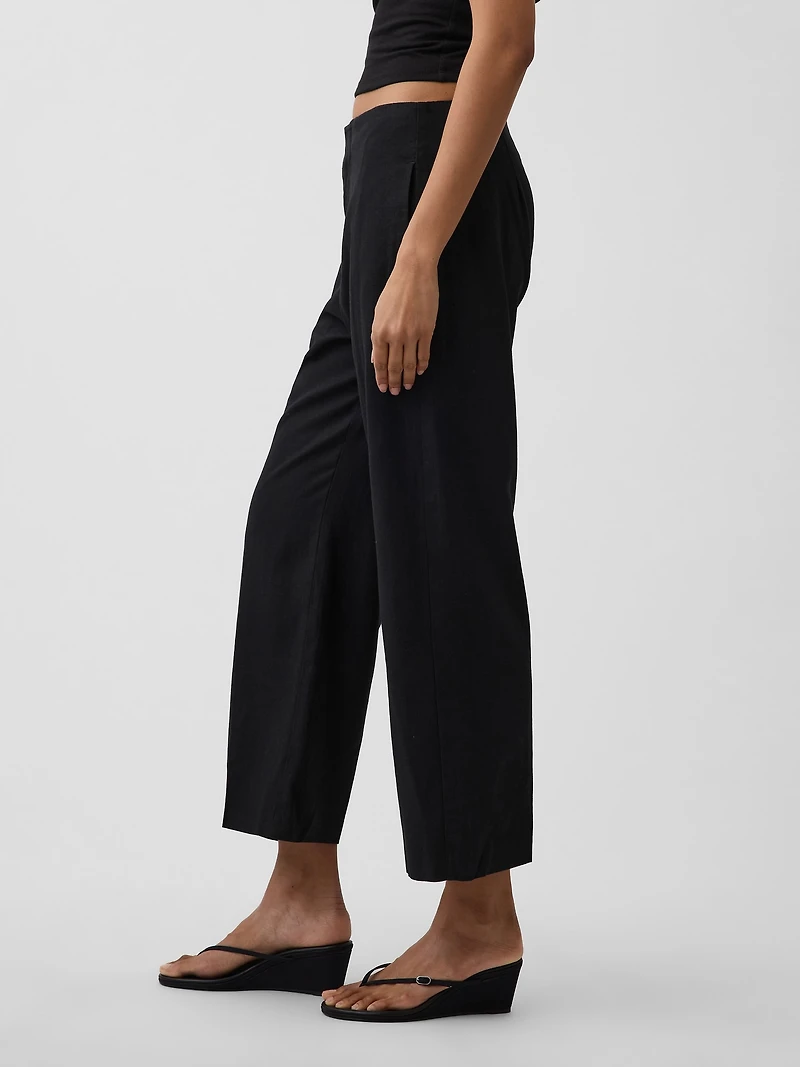 Linen-Blend Relaxed Straight Ankle Pants