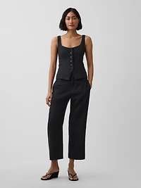 Linen-Blend Relaxed Straight Ankle Pants