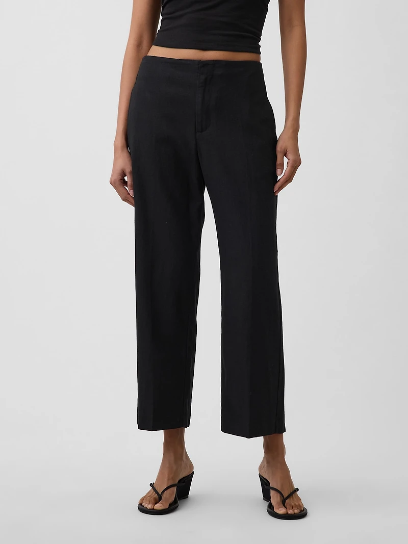 Linen-Blend Relaxed Straight Ankle Pants