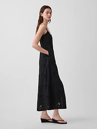 Linen-Blend Embroidered Button-Front Cami Maxi Dress