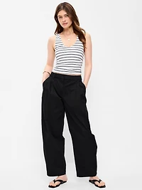Mid-Rise Twill Barrel-Leg Pants