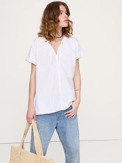 Cotton Poplin Split-Neck Tunic