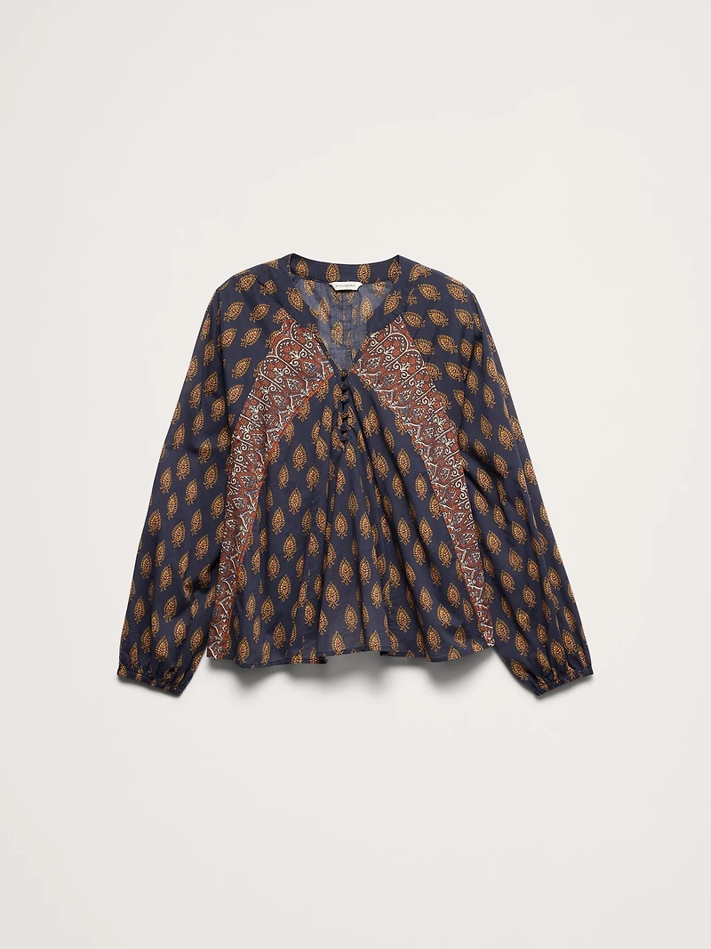 Lightweight Cotton Split-Neck Top