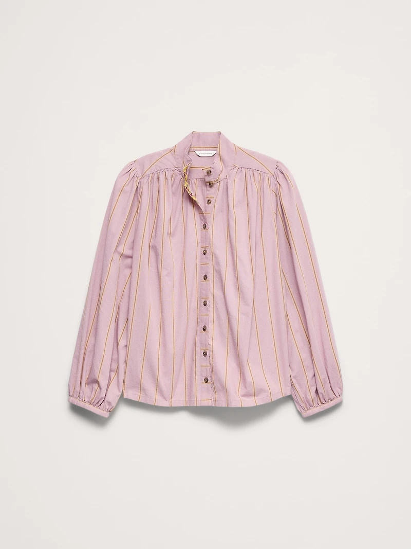 Breezy-Cotton Ruched-Shoulder Shirt
