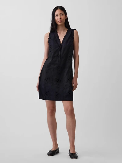 Linen-Blend Embroidered Mini Shift Dress