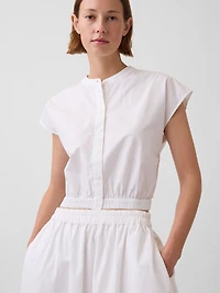 Poplin Cap-Sleeve Crop Shirt