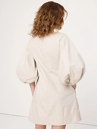 Cotton-Twill Lantern-Sleeve Mini Dress