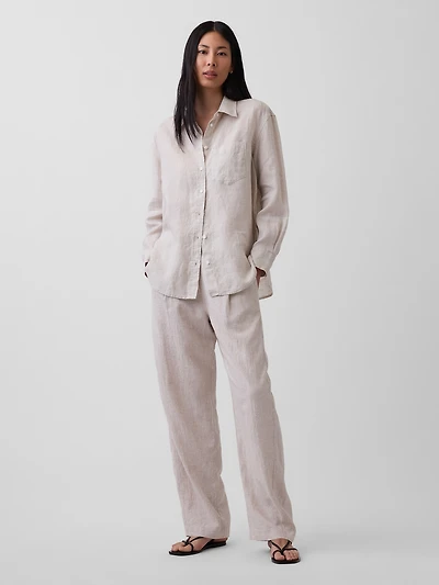 Linen-Blend Easy Barrel Pants