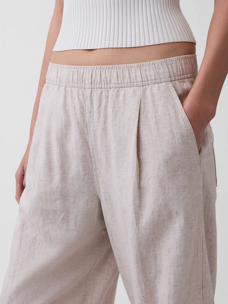 Linen-Blend Easy Barrel Pants