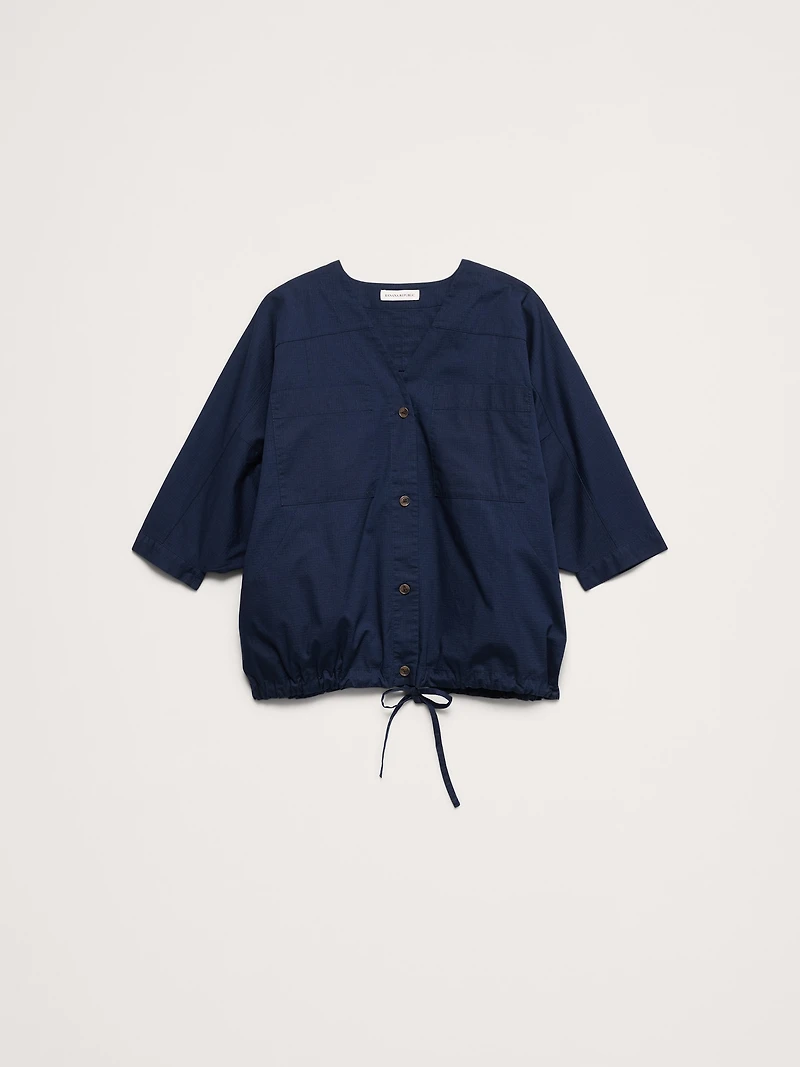 Stretch-Cotton Drawstring-Hem Top