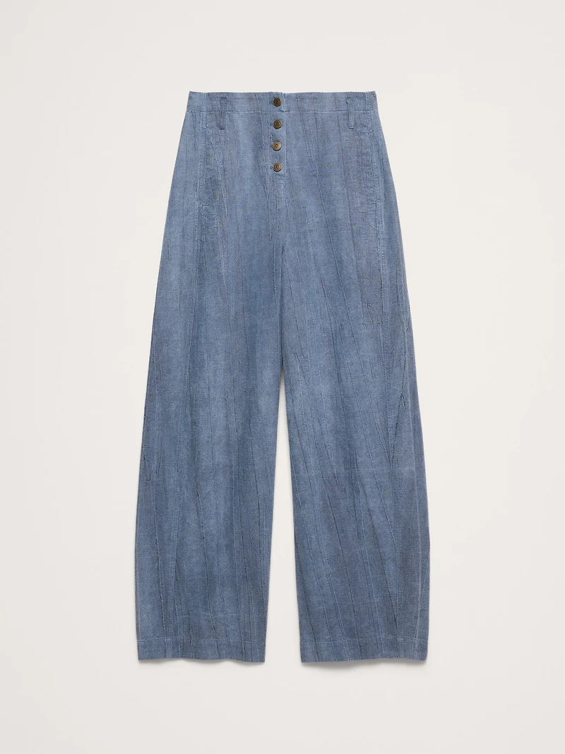 High-Rise Relaxed Barrel Ramie-Cotton Pant