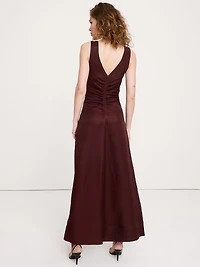 Viscose-Linen V-Neck Maxi Dress