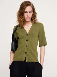 Larkspur Cotton-Silk Short-Sleeve Cardigan