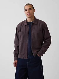 Textured Gingham Zip Shirt Jacket