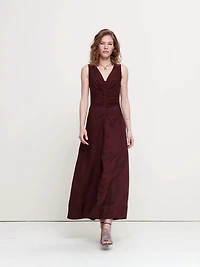 Viscose-Linen V-Neck Maxi Dress