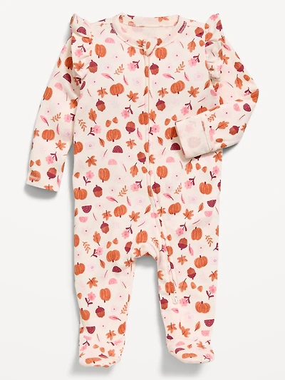 Ruffle-Trim 2-Way-Zip Sleep & Play Footed One-Piece for Baby