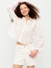 Cropped Eyelet Button-Down Shirt