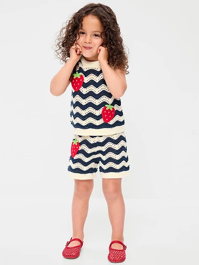 Sleeveless Sweater-Knit Top and Shorts Set for Toddler Girls