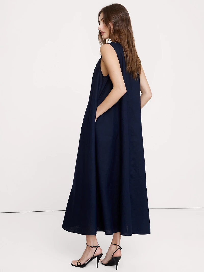 Linen Scoop-Neck Maxi Dress